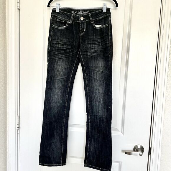 NV Grey Black Distressed Bootcut Denim Blue Jeans Pants ~ Juniors Size 3~ - Picture 1 of 13